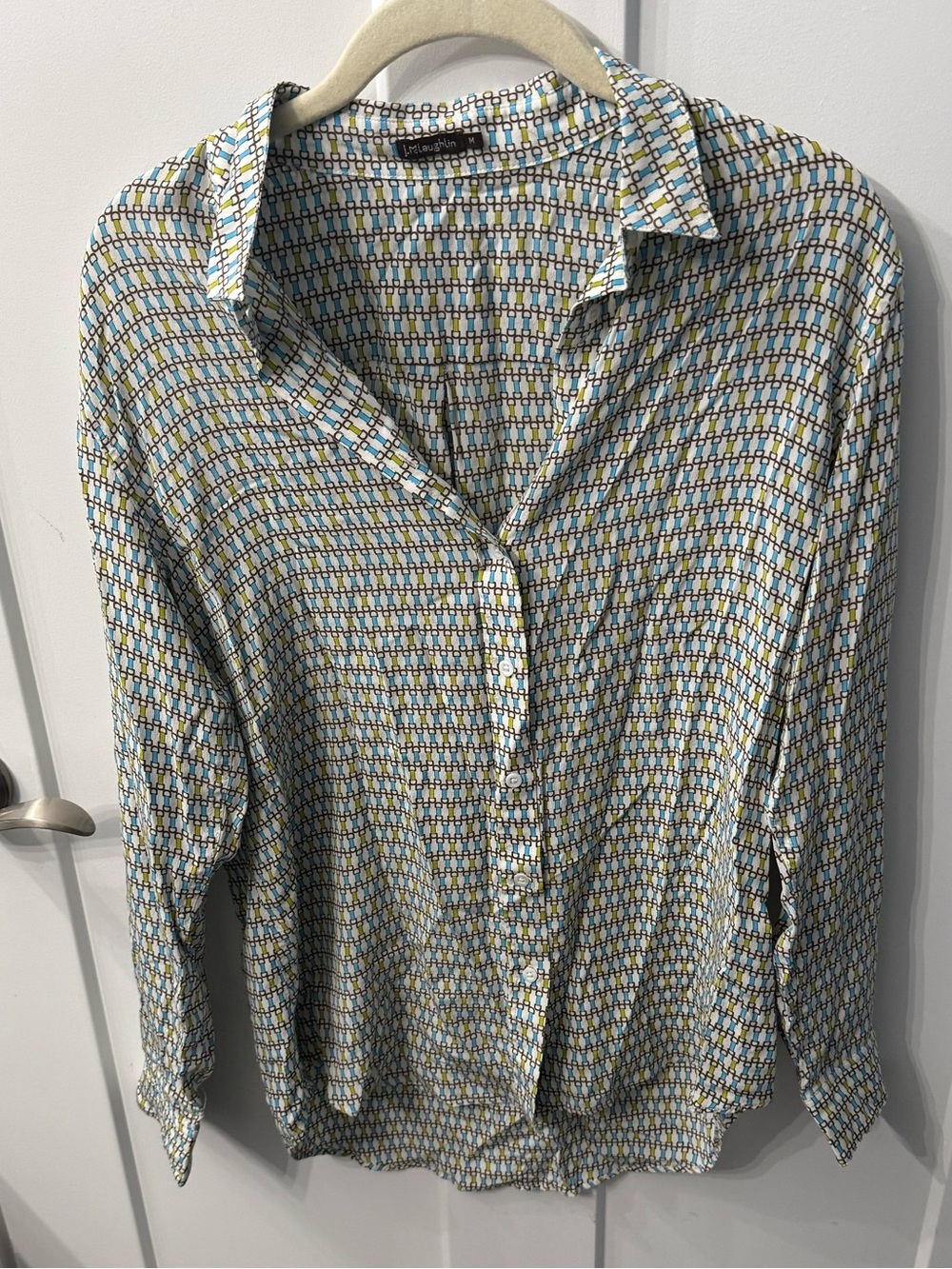 J. McLaughlin Blue and Yellow Geometric Button-Down Shirt